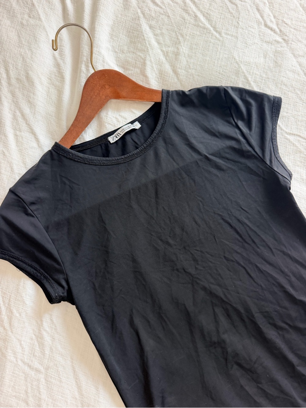ZARA Polyamide Baby Tee Black Crew Neck Short Sleeve Shirt size Medium